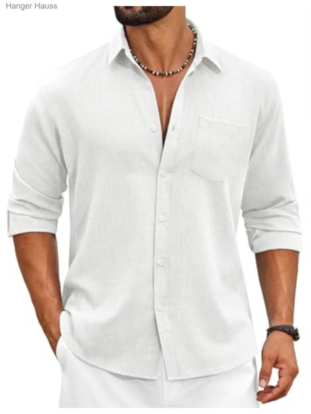 Men's Cotton Linen Button Down Long Sleeve Casual Summer Shirt